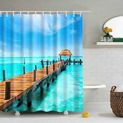 X-Labor Bunt Baum Duschvorhang 240x200cm Anti-Schimmel Wasserdicht Polyester Textil Stoff Badewannevorhang Shower Curtain 240 * 200cm Meer