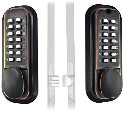 JOUNJIP Mechanical Keyless Combination Latch Door Lock [Flat Spindle] - Double Sided Keypads for Gates, Fences, Windows - No Battery No Power Needed (Oil-Rubbed Bronze) - Not a Deadbolt