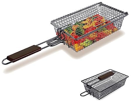 Yukon Glory Premium Grillkorb, designt Grill, Gemüse, Meeresfrüchte, Geflügel und Fleisch, um Lebensmittel einfach zu klappen, klappbarer Griff für kompakte Aufbewahrung