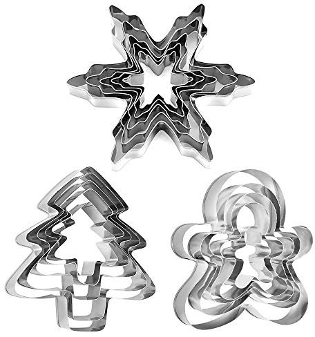 Ausstecher Ausstechformen Weihnachten Set, 15 PCS Keksausstecher aus Edelstahl, Lebkuchenmann Schneeflocke Tannenbaum Ausstechform, für Torten Fondant Weihnachten Kekse Backen
