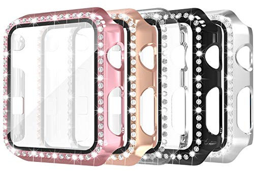 Simpeak 5 pellicole protettive per display compatibili con Apple Watch 38 mm Series 1/2/3 2 in 1, cornice in PC rigida e vetro temperato HD, sensibile al tocco/copertura completa/ultra