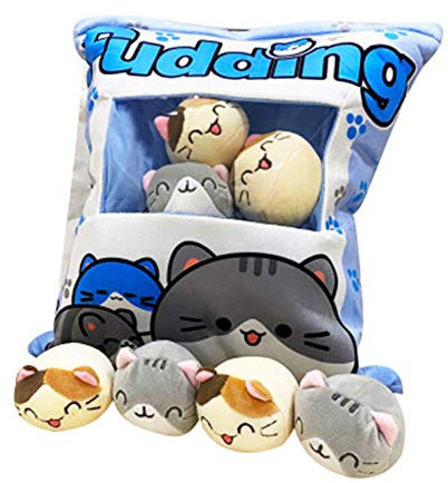 ISAKEN Niedliche Snack Taschen Kissen Plüschtier Pudding Plüsch Spielzeug, Weiche Wurfkissen Plüsch Puppe Kissen Kawaii Tier Dolls Gefüllte Hug Kissen Kuscheltier, Geschenk für Kinder, 35x45CM