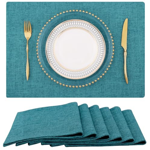 homing Blaugrüne Stoff-Tischsets für Ostern, für Ostern, drinnen und draußen, leicht zu reinigen, 33 x 48 cm, 6 Stück