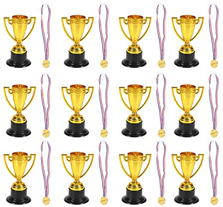 TOYANDONA Trophäen für Kinder, 24 Stück, Mini-Preis, Spielzeug-Medaillen, Kunststoff, Gold-Trophäe und Medaillen, Gold-Trophäe, Spielzeug für Kinder-Party
