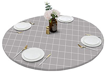 DZYP Runde Tischdecke Elastisch Eingefasst Tischabdeckung Wasserdicht ölbeständig Abwischbar Tischtuch Für Haus Terrasse Garten (Grau,Durchmesser 80cm)