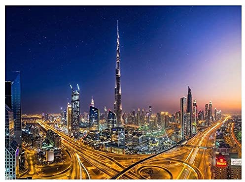 5D DIY Diamond Painting Voll Kit,Dubai City Nachtansicht Diamant Gemälde Erwachsene/Kinder Kristall Strass Stickerei Kreuzstich Große Mosaik Malerei Art Home Wall Decor Gift Square Drill,30x40cm