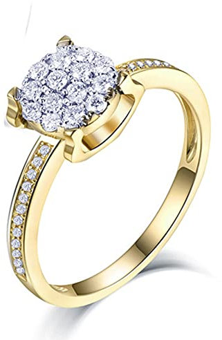 Diamantringe Für Damen 585 Gold |Goldring Für Damen | Damenring Gold | Klassischer Stil Diamant aus 14 Karat Gelbgold Ring Damen 61 (19.4)