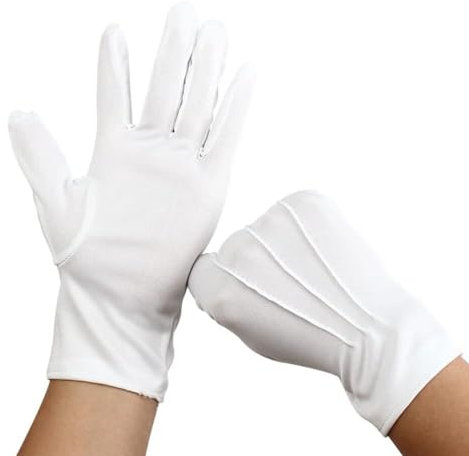 thematys Weiße Juwelier Polyester Handschuhe - Vielseitige Unisex-Handschuhe für Weihnachtsmann Kostüm, Cosplay, Karneval, Geeignet für Damen und Herren, Perfekt für Präzisionsarbeit und Darstellungen