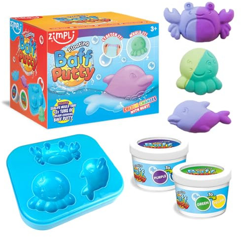 Zimpli Kids Floating Baff Putty, 2 x Colour Changing Bath Putty Tubs, Stretch it, Mould it, Watch it Change Colour! Children's Modelling Bath Toy, Fidgeting & Stress Relief Gift, Sensory Putty