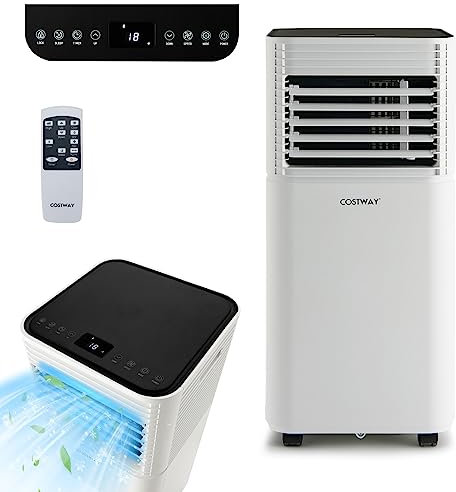 COSTWAY Climatiseur Mobile Silencieux 4 EN 1,9000BTU, 20㎡+,Refroidissement,Déshumidificateur 24L/Jour,Ventilateur,Mode Nuit, Minuterie 24H, Tuyau Clim Mobile Inclus, Faible Comso, Noir