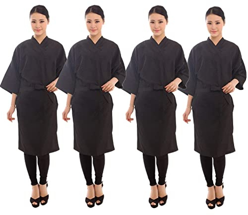PERFEHAIR Salon Client Gown Robes Cape, Pack of 4, Hairdressing Gown Smock for Hair Stylist to Hair Cutting, Hair Coloring-Black