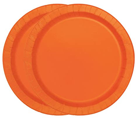 Lot de 16 assiettes en carton jetables rondes résistantes de 23 cm, parfaites pour les pique-niques, barbecues, anniversaires, fêtes prénatales, mariages et événements de Noël, orange citrouille