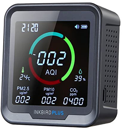 INKBIRDPLUS PTH-9A Air Monitor, 6 in 1 Indoor Air Quality Meter, Detects 400-5000 PPM CO2, AQI, PM2.5, PM10, Temperature and Humidity