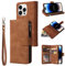 QLTYPRI Case for iPhone 14 Pro Max, Large Capacity Leather Wallet Case 6 Card Holder & 1 Zipper Pocket Kickstand Wrist Strap Magnetic Case for iPhone 14 Pro Max - Brown