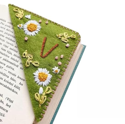 MOTEERLLU Personalized Hand Embroidered Corner Bookmark with A-Z Initial, Cute Book Markers for Reading Women, Book Lovers Gifts for Friends Mom & Teachers, 3.74(Summer-v)