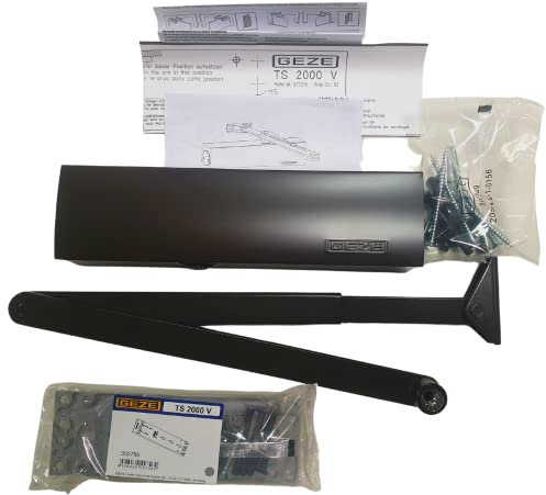 GEZE TS 2000 V BC Braun Gestängetürschließer für einflügelige Türen bis 1250 mm Flügelbreite mit Gestänge und Montageplatte/Set 3 in 1
