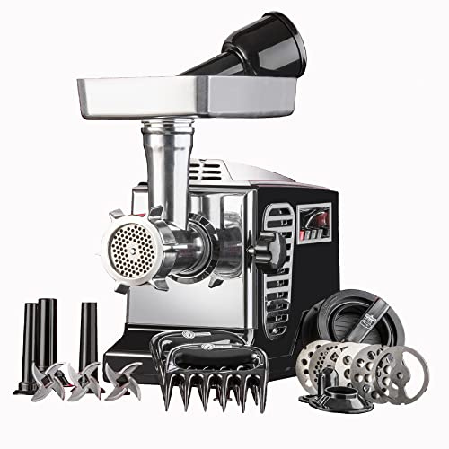 STX Turboforce II Platinum Elektrische Fleischwolf & Wurstfüllung: 6 Mahlplatten, 3 S/S Klingen, 3 Wurströhren, Kubbe, 2 Fleischkrallen, Burger u
