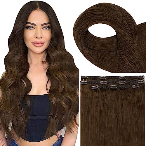 Unsichtbare Clip in Extensions Echthaar 40cm 50g Echthaar Extensions Clip Mittelbraun Haarverlängerun Echthaar Clip Günstig 3 Stücke Doppel Schus #4