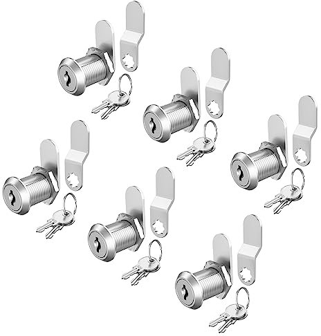 BOZXYE 6 Pack Mailbox Lock Cam Locks Keyed Alike, 1 Cabinet Lock with Key, Secure File Cabinet Drawer, Mailbox Lock Replacement for Storage Door Tool Box, Zinc Alloy, Silver Metal
