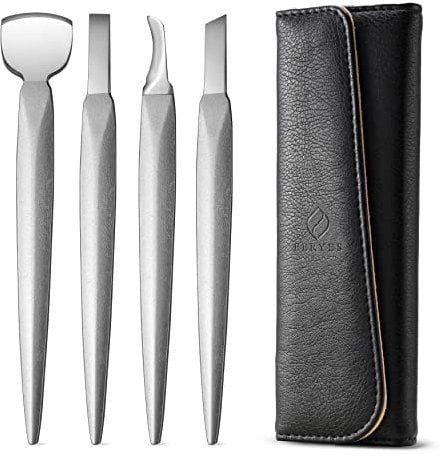 FERYES Pedicure Knife Ingrown Toenail Kit, 4 PCS Professional Pedicure Tool Kit, Top Notch Foot Blade (Leather case included)