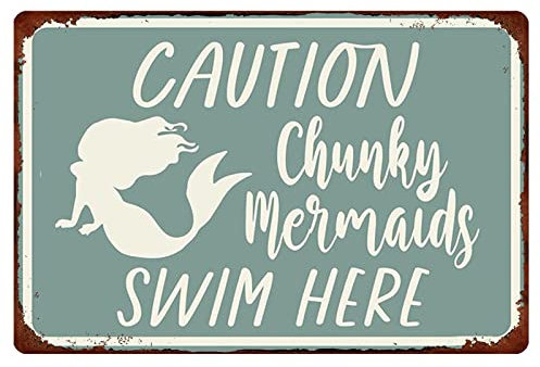 PIXELDERMA Poolschilder Sicherheit Vintage Metall Blechschild Pool Rules Schilder Outdoor Lustige Schwimmbad Warnschilder Metall Pool Regeln Schild Vorsicht Meerjungfrau Schwimmen Hier Retro