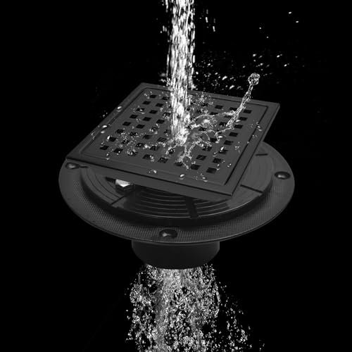 ARAUSK Quadratischer Duschablauf, 10,2 cm Duschbodenablauf mit Flansch, abnehmbares Quadratomusterrost, SUS304 Edelstahl Badezimmer-Bodenablauf mit Haarfilter, gebürstetes Nickel, hoher Durchfluss,