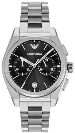 Emporio Armani Watch For Men, 2 sub dial Chronograph Movement and 43mm Case Size with Stainless steel, Leather or Silicone strap Silberton und Dunkelgrau , 43MM