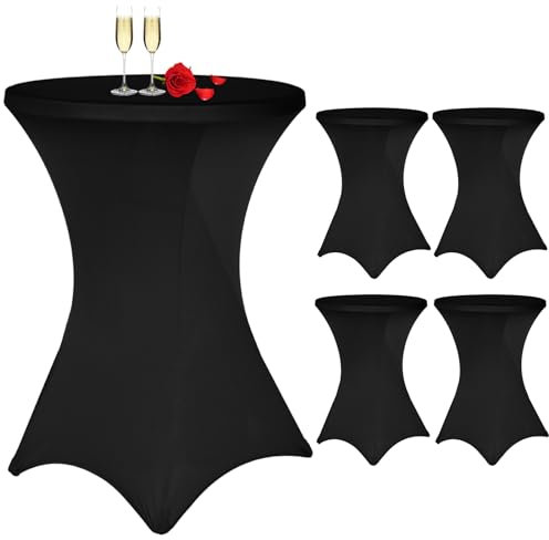 4 Stück Schwarz Stehtisch Hussen Stehtische, Stehtischhusse für Ø 80-85 cm Stehtische und Bistrotische, Stretch-Tischdecke mit Fußtaschen für Hochzeit Geburtstagsfeier Bankett(80 cm, Schwarz)