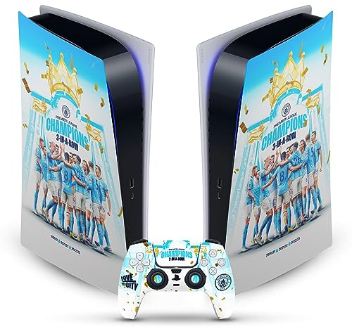 Head Case Designs Offizielle Manchester City Man City FC Team Plakat Meister 2023 Vinyl Frontplatte Haut Gaming Aufkleber kompatibel mit Sony PlayStation 5 PS5 Digital Console and DualSense Controller