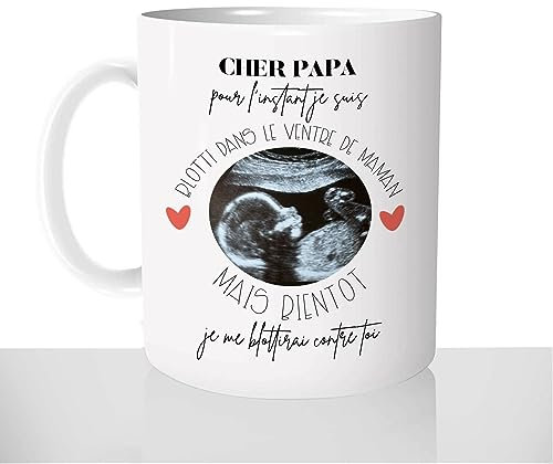 Taza Anuncio de Embarazo – Taza de regalo ecografía – Ideas de regalo originales personalizables – Futuro Papá Fete des Padres