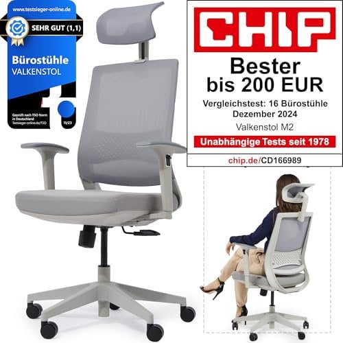 VALKENSTOL M2 Bürostuhl Ergonomisch mit individuell konfigurierbarer Armlehne und Kopfstütze für maximale Bewegungsfreiheit - bequemer Schreibtischstuhl für Büro und Home Office