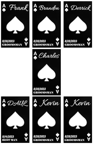 7PCS Personalised Bottle Openers Credit Card Size, Groomsmen Best Man Gifts for Wedding Bachelor Party, Stainless Steel Beer Bottle Opener, Spade A Black