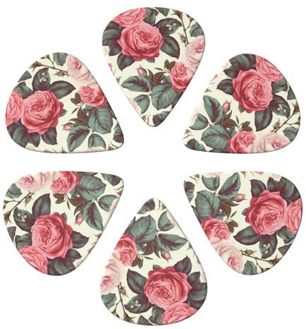 Gitarren-Plektren, 6 Stück, Blumenmuster, Rose, rosa Druck, Gitarrenplektren, für Akustikgitarren, Violine, Ukulele, Bass