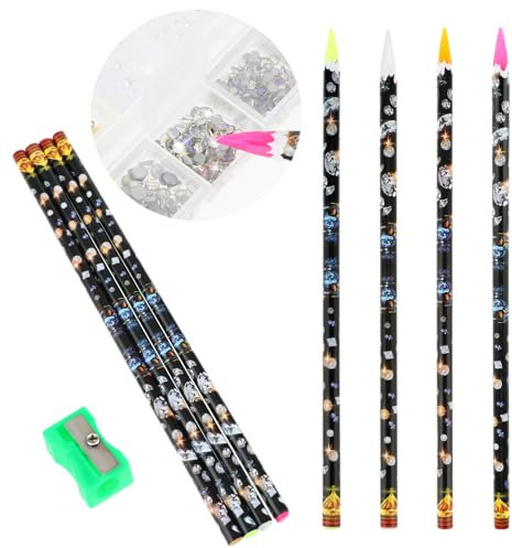 Lot de 4 crayons adhésifs en résine pour strass, pointe de clou, stylo de perçage avec taille-crayon, outils de ramassage de pierres précieuses pour filles et femmes, décoration d'ongles à faire soi-m
