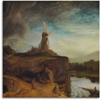 The Mill Poster von Rembrandt Van Rijn, Bilddruck, Leinwand, Wandfarbe, Kunst, Dekor, moderne Wohnkunstwerke, Geschenkidee, 40 x 40 cm