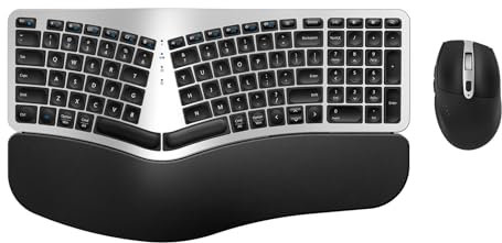 MK960 Ergonomic Wireless Keyboard Mouse Combo, Bluetooth/2.4G Split Design Keyboard with Palm Rest and 4 Level DPI Adjustable Wireless Mouse, Multi-Device, Rechargeable,for Windows/Mac/Android(Sliver)