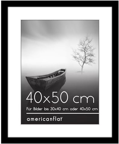 Americanflat Bilderrahmen 40x50 cm Schwarz - Bilderrahmen 30x40 cm mit Passepartout - aus MDF-Holz mit poliertem Plexi-Scheibe