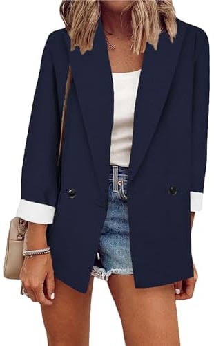 ZICUE Moda De Las Mujeres De Color Sólido De Manga Larga Blazer Casual Doble Botón Blazer Solapa Oficina Trabajo Blazer