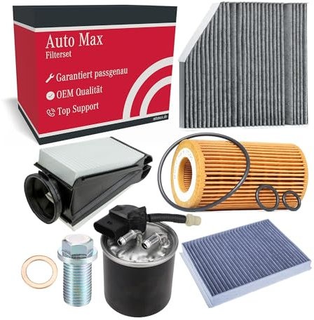 Filterset Inspektionspaket für MERCEDES C-KLASSE & GLC | W205 S205 X253 C253 | OM651 C200d GLC/C220d GLC/C250d für 4-MATIC | Ölfilter | Ablassschraube | Luftfilter | Kraftstofffilter | Innenraumfilter