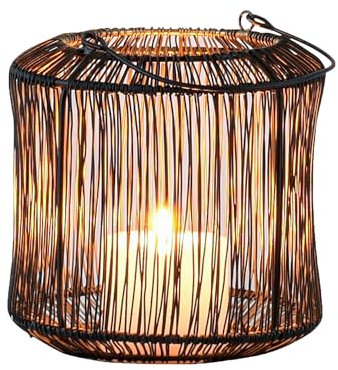 Marrakesch Boho Deko Aesthetic Windlichter Metall Draht 14 cm groß schwarz Gold | Windlicht Teelichthalter Stello als Gartendeko & Wohnzimmer Tisch Deko | Exquisite Kerzenständer für Teelichter