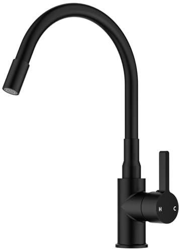 FORIOUS Flexible Wasserhahn Küche Schwarz, 360° Drehbar Küchenarmatur 1 Loch Spülenarmatur, Einhebelmischer Mischbatterie Küche Edelstahl