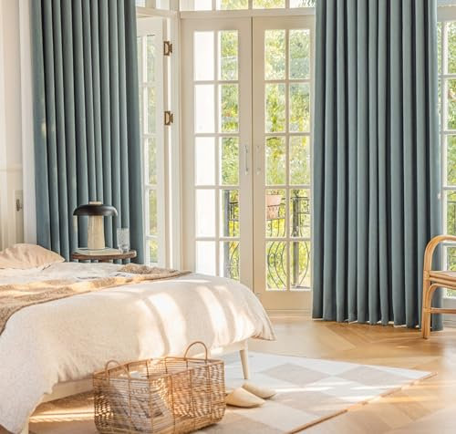 KnSam 2er Set Blau Verdunkelungsvorhang Ösen, Vorhang Muster Modern Jacquard Einfarbig, Chenille Ösen Fenster Vorhänge Ösenvorhang Blickdicht, Jeder B 137 x H 274cm