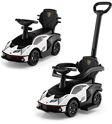 COSTWAY 3 en 1 Lamborghini Porteur Enfant avec Poignée Détachable, Voiture à Pousser Bébé avec Volant & Klaxon, Espace Caché & Repose-Pieds, Charge 25kg pour Enfants de 18-36 Mois