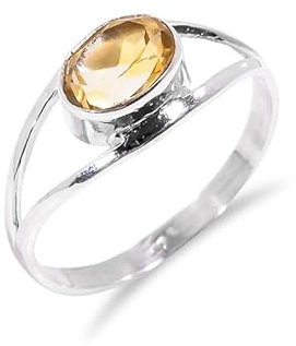 Citrin Ring 925 Sterling Silber Herren-Damen Verlobungsring zierlicher minimalistischer Ring mit natürlichem Edelsteinschliff Stein oval Form Steinring BR25-6,75