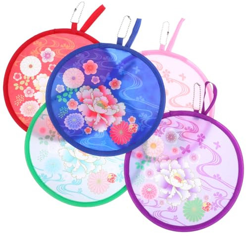 DIYEAH 5stücke Teiliges Faltbare Handfächer Für Mädchen Sommerliche Runde Tragbare Fächer Lebhaften Pfingstrosenfarben Multifunktionale Kühlung Und Spielzeug Für Partys Und