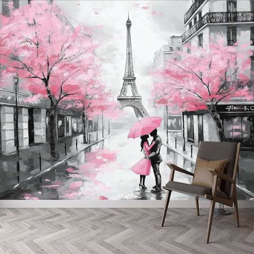 Paysage Urbain 3D Papier Peint Intissé Panoramique 200x140cm, Paysage Urbain Tour Eiffel Grandes Murales Poster pour Salon, Adulte Chambre d'enfants, Étude Décoration