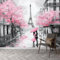 Paysage Urbain 3D Papier Peint Intissé Panoramique 200x140cm, Paysage Urbain Tour Eiffel Grandes Murales Poster pour Salon, Adulte Chambre d'enfants, Étude Décoration