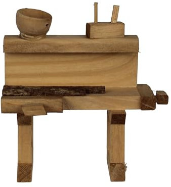 ZICOM Krippenzubehör Werkbank 10x5x10cm Holz – Handgefertigte Miniatur-Werkbank für Krippen