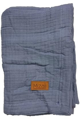 Mizali Premium Musselin Babydecke, 120 x 120 cm, 4-lagig, Baumwolle, Atmungsaktiv, Einfarbig, Kuscheldecke, Sommerdecke, Tagesdecke, für Kinder, Geschenk für Neugeborene (Indigo)
