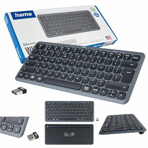 Hama WK-500 Clavier sans Fil Noir et Gris (Puce Polonaise QWERTY, Multi-appareils, Bluetooth, Petit, avec Piles, Silencieux, Touches multimédia, alimentées par Batterie)
